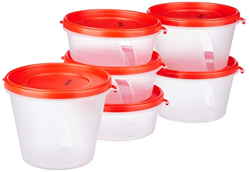 Amazon Brand – Solimo Nestable & Stackable Polypropylene Container Set, Round, Set Of 6, Red For Rs. 141 @ 76 %