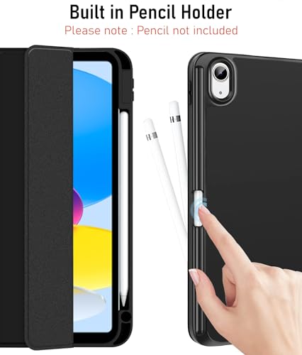 Image of TechTrendz Cover for iPad 11th Generation (A16) / 10th Gen with Right Side Pencil Holder, Auto Sleep Wake, Soft Back (2022 /2025), Case for iPad 11 inch / 10.9 inch - Black