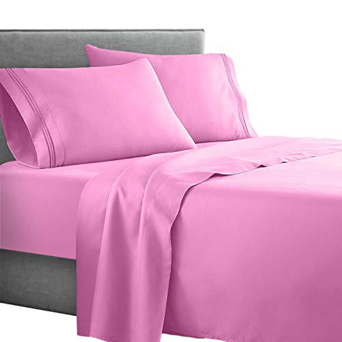 Clara Clark Supreme 1500 Collection 4pc Bed Sheet Set - Full (Double) Size, Light Strawberry Pink