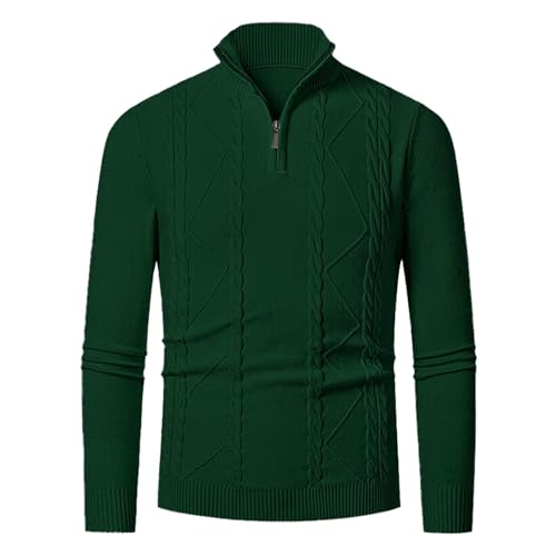 Mens Textured Cable Knitted Pullover Top Casual Slim Fit Stand Collar Fall Warm Quarter Zip Turtleneck Polo Sweater