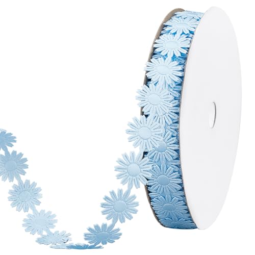 PH PandaHall 20 Yards Blue Embroidery Lace Trim, 17mm/0.6'' Sewing Flower Lace Ribbon, Decorative Crochet Trimming