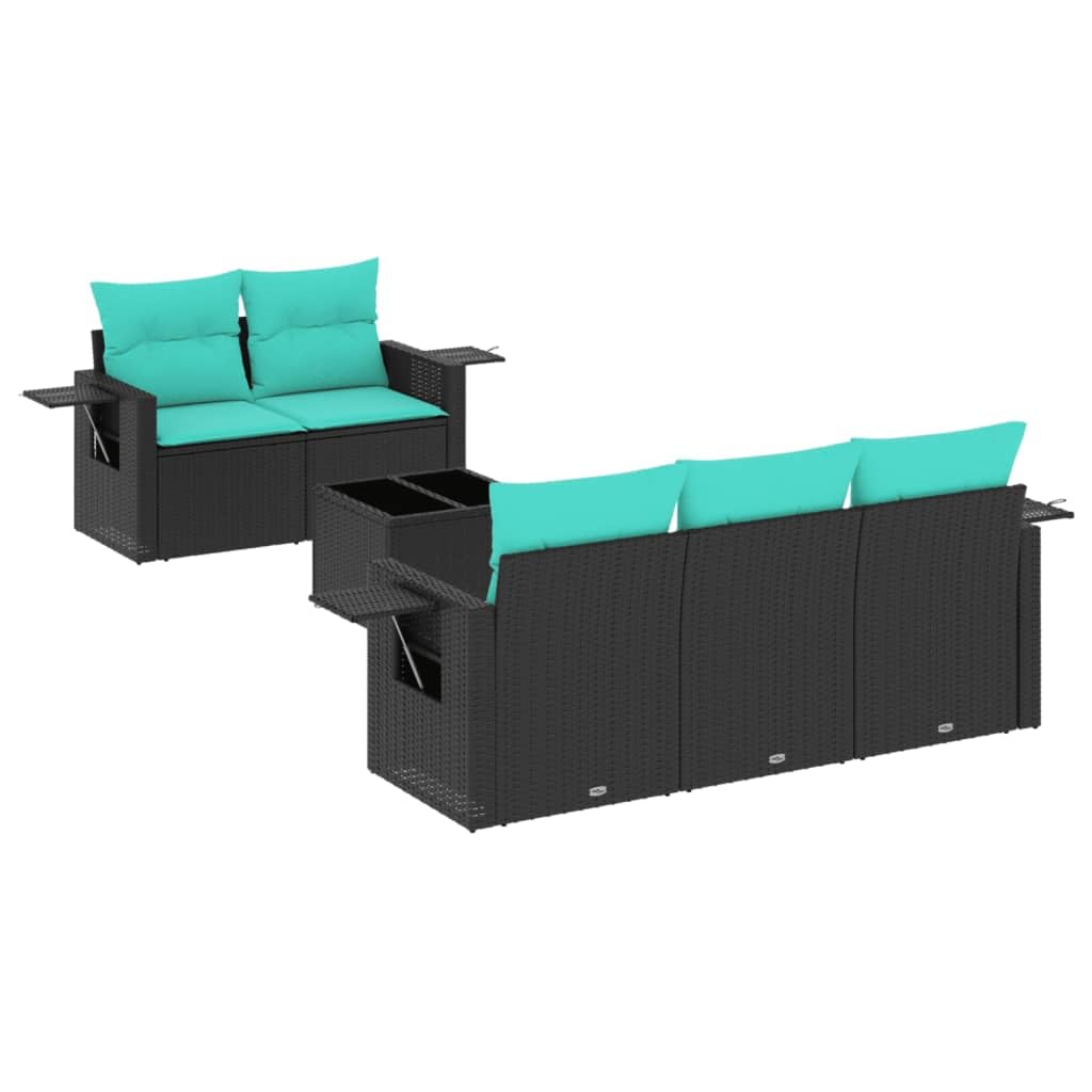 Set Divani da Giardino 6 Pezzi in Rattan PE Nero | Salotto componibile da esterno per giardino o terrazzo con tavolino in vetro temperato e tavolini laterali pieghevoli.
