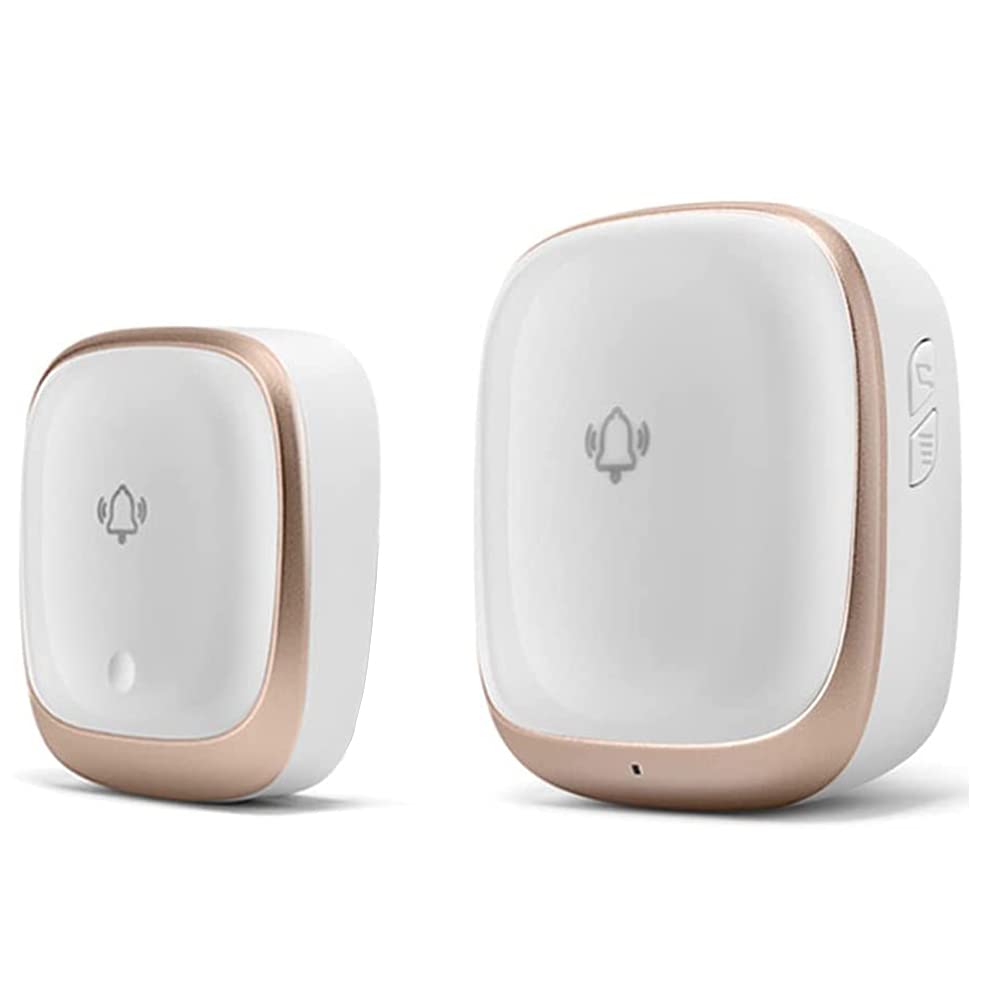 BIKULã€ No Battery Requiredã€‘Wireless Doorbell,Push Button Self-powered Transmitter Waterproof Flashing Door Bell, AC100-240V Receiver, 38 Chimes 5 Volume Levels (Golden)