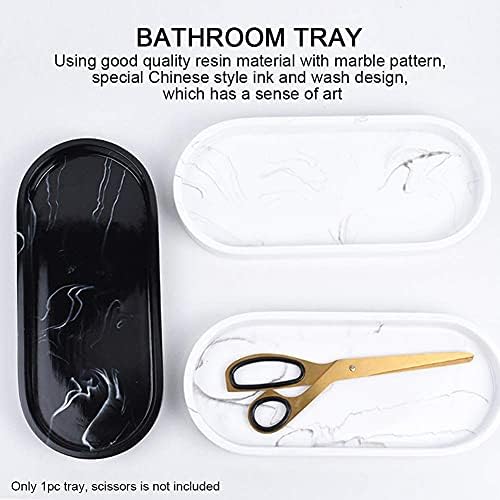 Parthan Bathroom Tray - Resin Oval Storage Trays, Marble Decor Bathtub Vanity Organizer for Soap Shampoo Candles Towel Jewelry Ring (White)