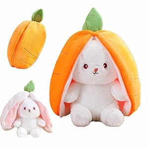 Easter Bunny Stuffed Animals, Reversible Strawberry Carrot Bunny with Zipper Soft Plush Rabbit Stuffed Animal Doll for Boys Girls 7 Inches (Carrot Bunny)