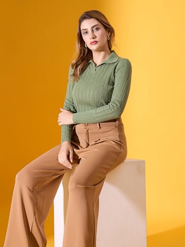 Image of 98 Degree North Women Ribbed Collar Neck Pullover-G1154-BROWN