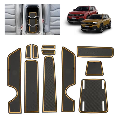 BSTW Compatible with Jeep Avenger SUV 2023 2024 2025 Non-Slip Mats for Jeep Avenger EV Hybrid 4x4 4XE Rubber Mats for Center Console, Cup Holder, Door Groove (Yellow)