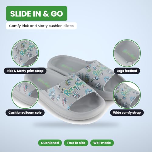 Image of RICK AND MORTY Mens Comfort Slides - Officially licensed Cushion Slides - Rick Sanchez and Morty Smith