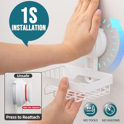 Image of TAILI Soap Dish for Shower, Bar Soap Holder,Suction Visible Indicator,White | Soap Holder Shower, Soap Bar Holder for Shower Wall, Removable Bathroom Sponge Holder, Soap Dish with Suction Cups