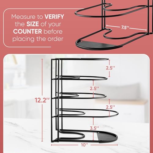 Image of Heavy Duty Pan and Pot Organizer, 5 Tier Rack - Holds Cast Iron Skillets, Griddles and Shallow Pots - Durable Steel Construction - No Assembly Required (5 Tier Rack)