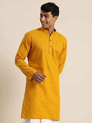 Image of VASTRAMAY Men Cotton Linen Solid Kurta | Cool & Breathable Ethnic Wear with Mandarin Collar for Eid, Holi & Festive Occasions