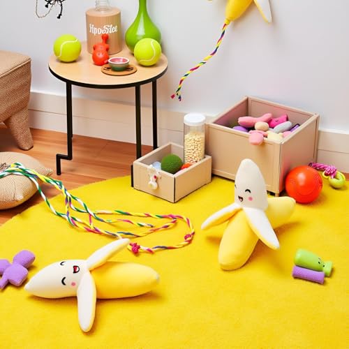 Txuolin Quietschspielzeug für Welpen, Plüsch, Banane, Quietschspielzeug, Gelb, 2 Stück