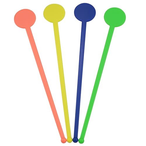 ZZLZX 80PCS Plastic Stirring Sticks with Round Heads KTV Bartending Sticks Disposable Disc Top Cocktail Stirrers for Coffee Milk Juice Stirring Sticks 18cm/7 inch Yellow Blue Green Orange 20pcs Each