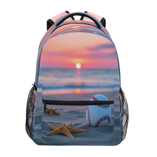 Baseball Starfish Sunset Ocean Backpack for School Boys Girls Adults Kids Bookbag Laptop Bag 15L