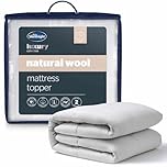 Silentnight Natural Wool Collection Mattress Topper King Bed - Luxury Temperature Regulating Breathable Mattress Cover Pad with Cotton Cover and Easy Fit Straps - Hypoallergenic - King