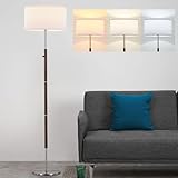 ELYONA Dimmable Floor Lamp Walnut Wood Grain & Brushed Nickel Standing Lamp Mid Century Modern Coner Pole Lamp...