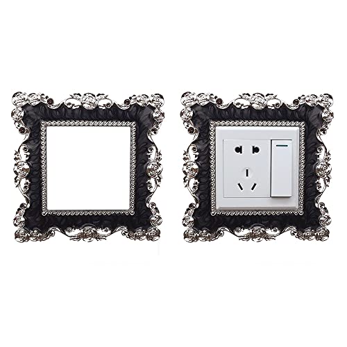 OMIGA 2 Pièces Stickers Interrupteur Autocollants Luxueux Autocollant D'interrupteur Fondateur Rétro Bord Argenté Noir pour Prise Interrupteur Autocollant Mural Décoration Mural Maison