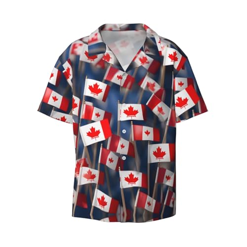 Chemise boutonnée à manches courtes détails drapeaux canadiens coupe classique