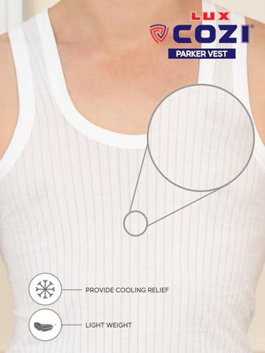 Image of Lux Cozi Men's White Premium Cotton Round Neck Ribbed Vest | Pack of 3 |
