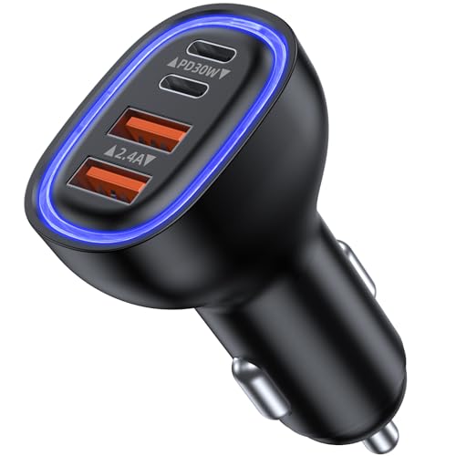 Chargeur Allume Cigare USB C 4 Ports 78W PD QC 3.0 Chargeur Voiture Charge Rapide Prise Allume Cigare 12V,pour iPhone iPad Samsung Huawei Xiaomi Tabletetc