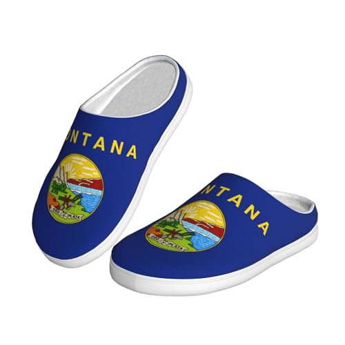 Cozy Montana State Flag print Slippers Indoor and Outdoor Fuzzy House Shoes Anti-Skid Sole Gifts for Women Indoor Scuff2