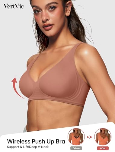 Image of Vertvie Jelly Wireless Bras for Women Push Up Plunge Seamless T-Shirt Bras No Underwire Supportive Full Coverage Bralettes