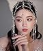 Xerling Transparent Crystal Beads Tassel Cap Headpiece 1920s Flapper Layered Head Chains Wedding Bridal Head Jewelry Cleopatra Hair Accessories for Women