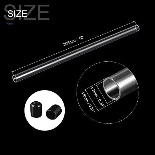 Image of PATIKIL Clear Rigid Tube Round Plastic Tubing with Black Rubber Caps Polycarbonate Water Pipe, 305mm / 12 Inch Length, 7mmx8mm /0.28 inchx0.31 inch, 1 Set