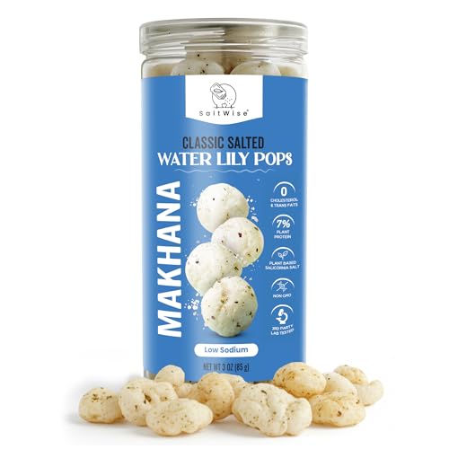 SaltWise Water Lily Pops (Makhana/Semillas de Loto/Fox Nuts) – Tostados con Aceite de Oliva, Sal Natural con Sal Vegetal de Salicornia | Snack Vegetal sin Gluten, Vegano y Non-GMO