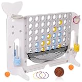 4 in1Vier Gewinnt mit 42Jumbo Ringen,3 Ringe,1 Basketball,2 Golfbälle,1 Golfschläger und Schieberegler zum schnellen Neustart,4 Gewinnt Groß Höhenverstellbar für Kinder Erwachsene(Blau)