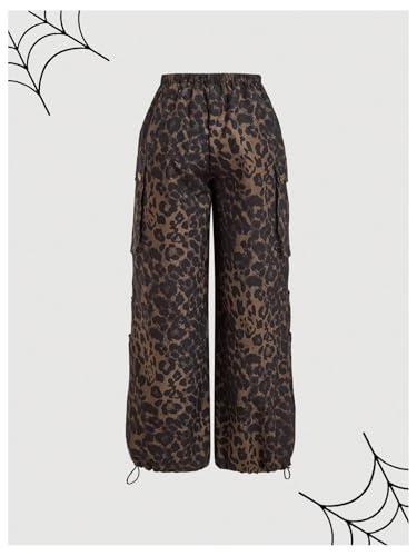 Floerns Women's Leopard Straight Leg Cargo Pants Cheetah Drawstring Ruched Trousers2