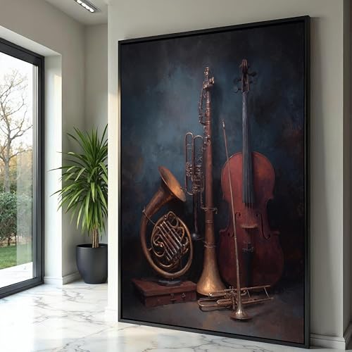 Nature morte musicale vintage de haute précision sur toile premium 60x80 cm