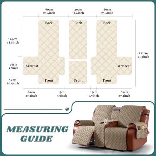 Image of Ruaozz Waterproof Recliner Loveseat Cover with Console, Non-Slip Couch Cover Pet Cover for Double Recliner Split Sofa Cover with Elastic Straps for Kids, Dogs, Pets (Pale Beown, 2 Seater)