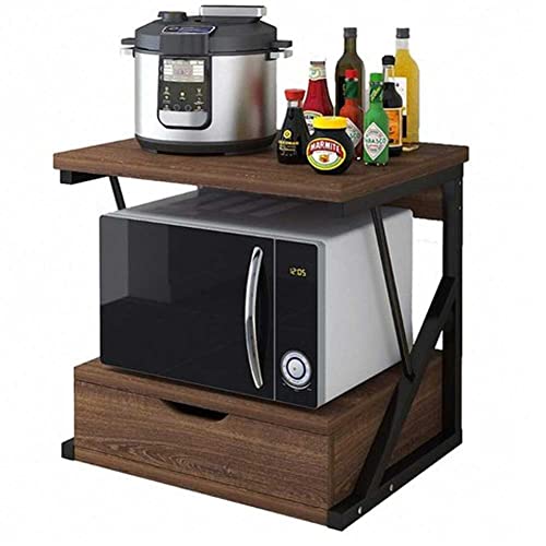 BAKAJI Regal für Mikrowelle, Metallrahmen mit Ablage aus MDF-Holz und Schublade, Organizer, Küchenutensilien, modernes Design, 54 x 35 x 50 cm (Nussbaum)