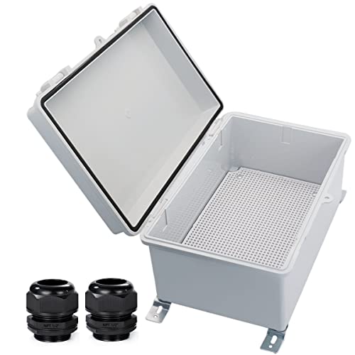 Yetlebox Waterproof Electrical Box With Mounting Plate 290X190X140Mm, Ip67 Junction Box Hinged Grey Cover Abs Project Boxes For Electronics Diy Enclosure With Wall Bracket And 2 Glands 11.4"X7.5"X5.5" #TOP4