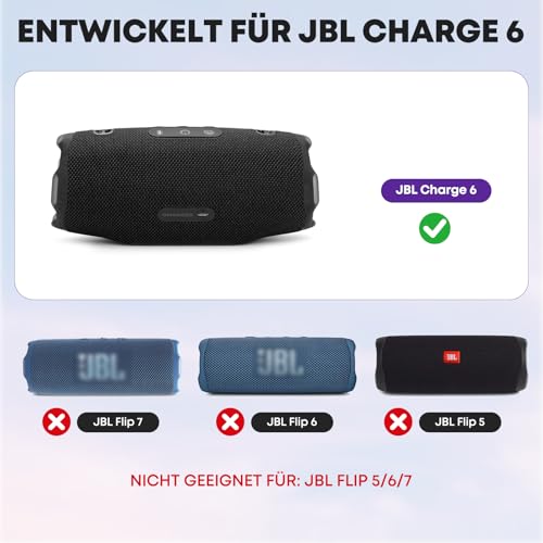Silikonhülle Tragetasche Case Schlinge Tasche für JBL Charge 6 Lautsprecher, Outdoortaugliche Schutzhülle für JBL Bluetooth Box Portabler Lautsprecher, Stoßfest, wasserabweisend für Outdoor, Camping