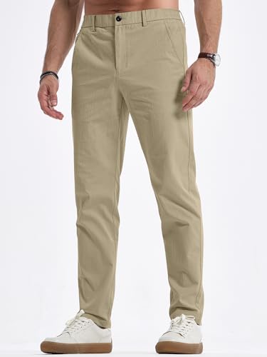 JMIERR Men's Casual Chino Pants Stretch Washed Crinkle 4 Way Textured Pants with Zipper Pockets and Elastic Waistband4