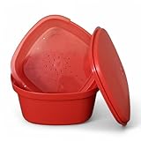 Tupperware Multi Server - Microwave Steamer, Veggie Cooker 3 Piece Red 3 Qt. Includes instructions in English