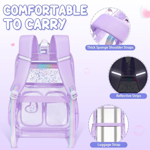 Image of Fimibuke Clear Backpack for Girls, 3PCS Heavy Duty PVC Transparent Kids Backpack for Teen Girls, School, Concert, Stadium Events Approved See Through School Girl Bookbag with Lunch Box & Pencil Case