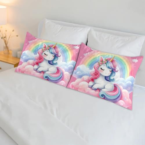 Fronha de cetim de unicórnio rosa fofa para cabelo e pele Queen Size Silp fronha de seda macia cetim