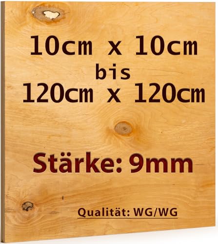 Sperrholz-Platte 60x80 cm | Stärke: 9mm | Multiplex Zuschnitt Birke | Qualität WG/WG - ideal und günstig außerhalb des Sichtbereichs