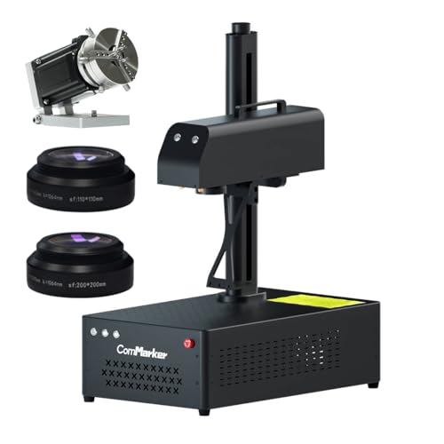 ComMarker B4 100W Max Fiber Laser Engraver with Rotary Axis,Support LightBurn Laser Engraving Machine with 2 Different Size Lens,Fiber Laser Marking Machine for Jewelry,Sliver,Tag,Tumblers,Brass option