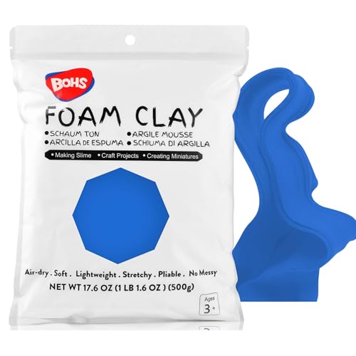 Image of BOHS Foam Clay, Blue Air Dry Modeling Clay, 1.1 lb | Soft, lightweight; crack-free finish; EVA and polystyrene foam details; cosplay props, figurines, fake bakes and slime making