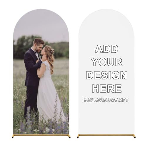 UNJOOES Custom Arch Covers Stretchy Backdrop Personalized Photo Print Customized Backdrop Cover with Image Text for Wedding Birthday Christmas Graduation Party Decor, White 4.9 ft