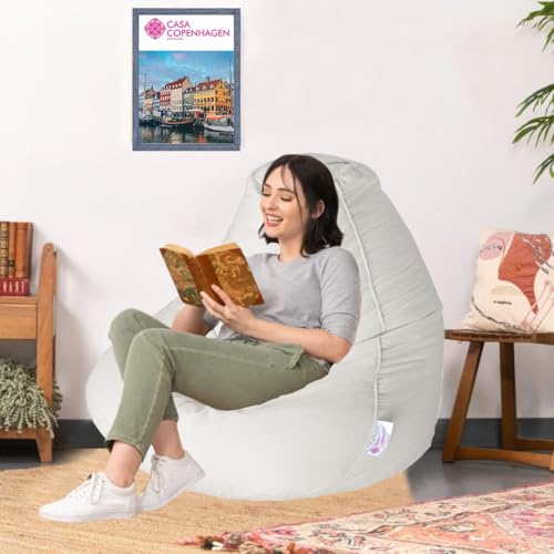 Image of Casa Copenhagen Premium Designer Fabric Bean Bag Chair, Filled with Beans | Capacity: Upto 7 Ft Height, 200 KG Weight | 4XL | White Coal
