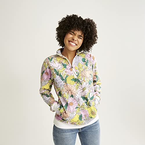Vera Bradley Women's French Terry Quarter-Zip Sweatshirt With Pockets (Extended Size Range), Bloom Boom White, Xxxlarge #TOP22