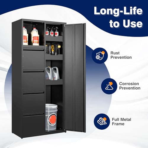 Image of Yizosh Metal Garage Storage Cabinet with 4 Drawers, 71 inch Heavy Duty Tool Cabinet with Door,Tall Steel Storage Cabinet,Utility Tool Cabinet for Garage,Warehouse,Workshop