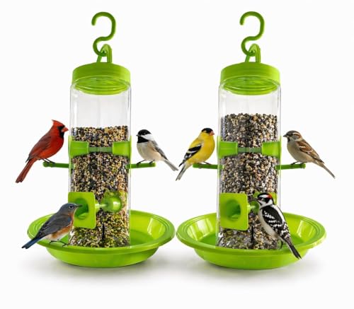 Image of PuraMart Hanging Bird Feeder for Garden, Balcony (1 Litre) | Bird Food Dispenser | 4 Feeding Ports | 360 Perch | Weatherproof Bird Feeding Station | Indoor & Outdoor Use (Feeder(Pack of 2))