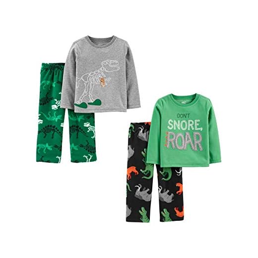 Simple Joys by Carter's Toddler Boys' 4-Piece Loose-Fit Fleece Pajama Set, Dinosaur, 3T