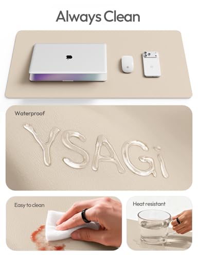 Image of YSAGi Leather Desk Protector, Office Mat, Large Mouse Mat, Non-Slip PU Leather Blotter, Laptop Desk, Waterproof Writing Pad for Office and Home (Eggshell, 35.4 inch x 17 inch)